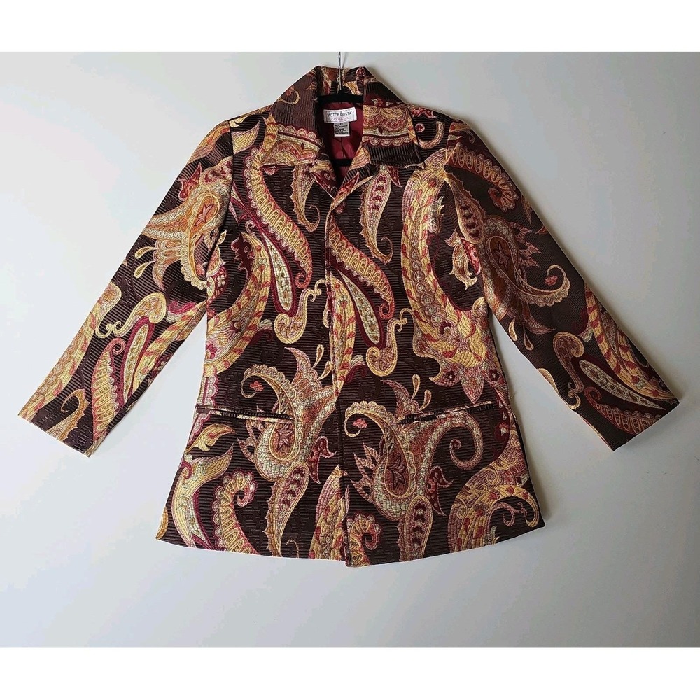 Vintage Victor Costa Occasion XS Paisley Tapestry Brocade Jacket Brown Gold 90s